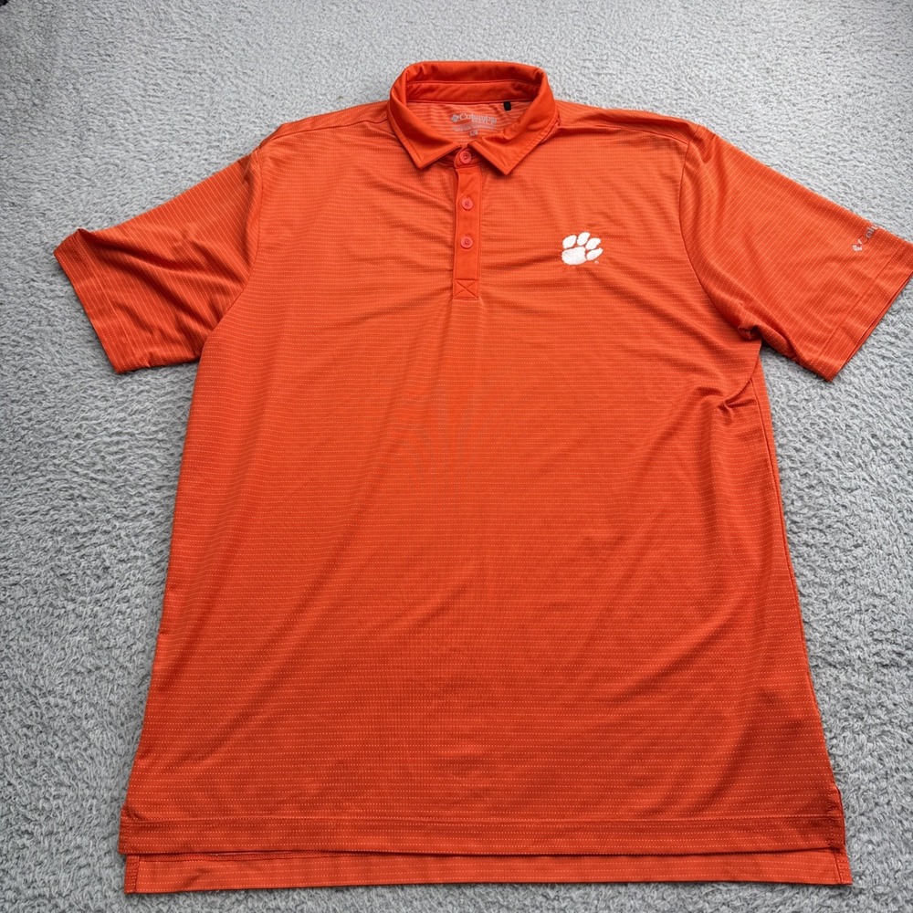 Clemson Tigers Columbia Golf Polo Shirt Mens Large S/S Orange Football NCAA